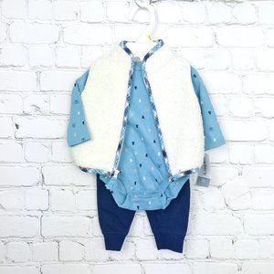 Carter's Sherpa Style Baby Vest Onesie 3 piece Pants Set